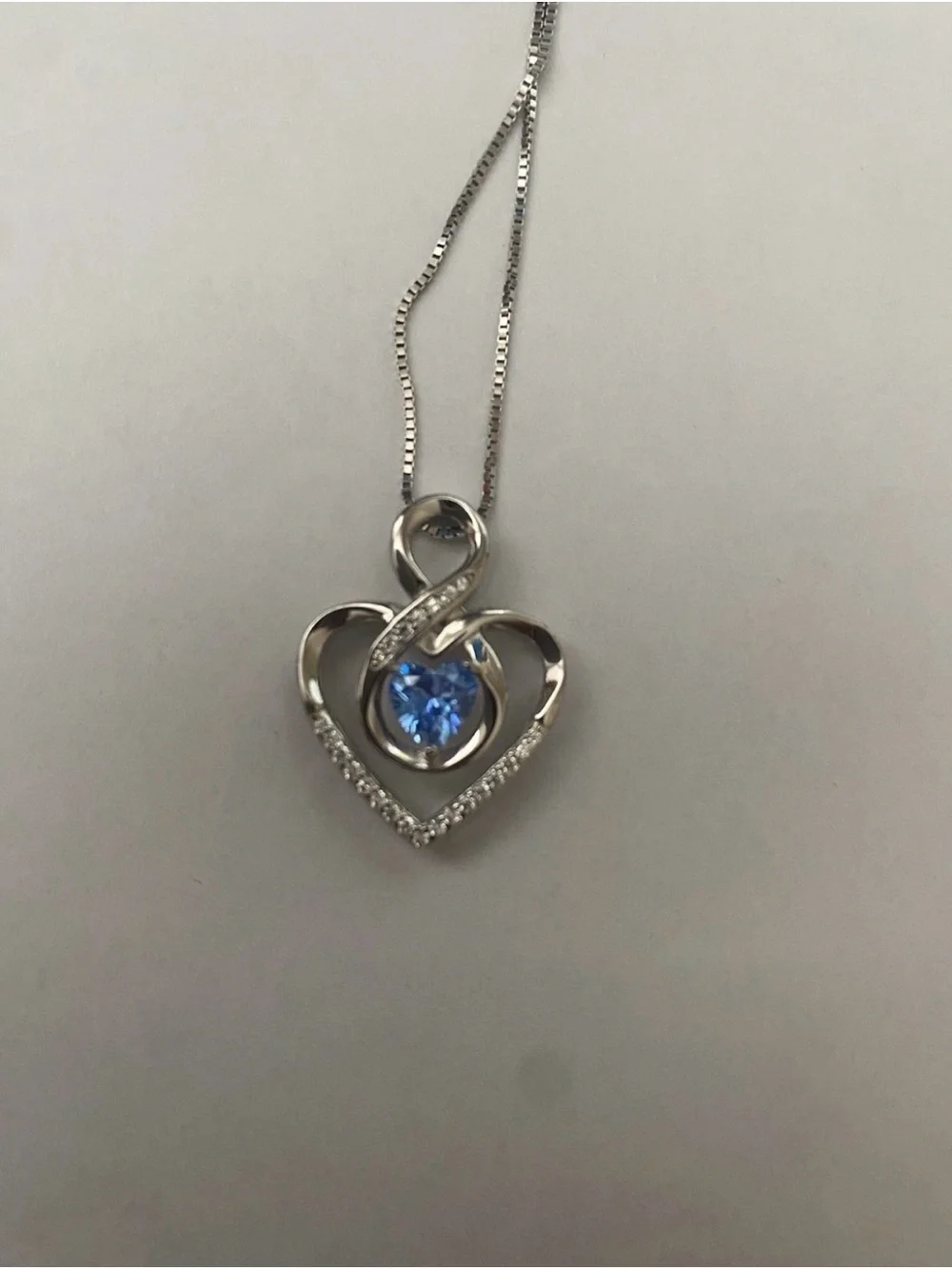 Silver Heart Pendant Necklace with Blue Stone